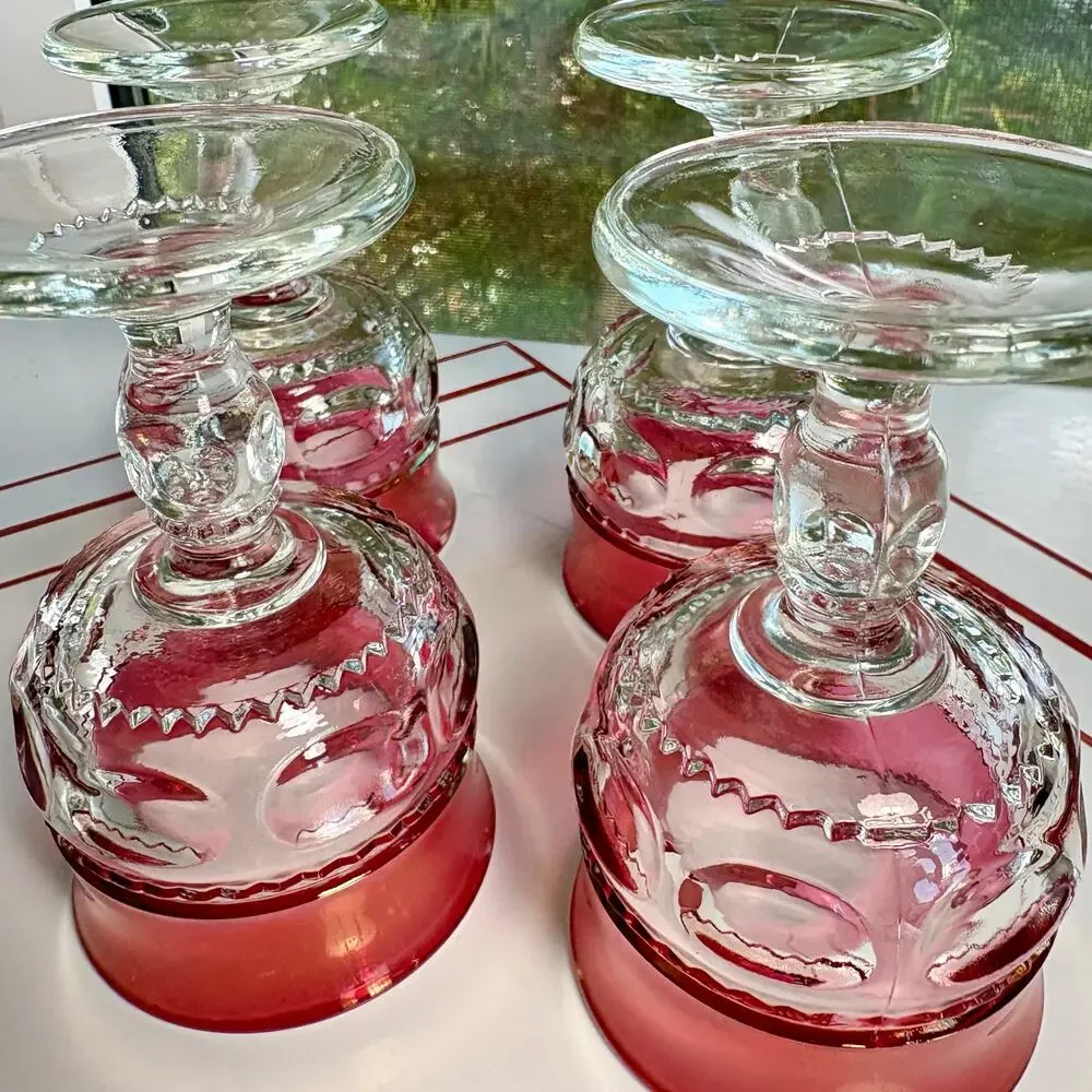 Vintage Tiffin Franciscan King’s Crown Ruby Flashed Cordial Glasses Set of 4